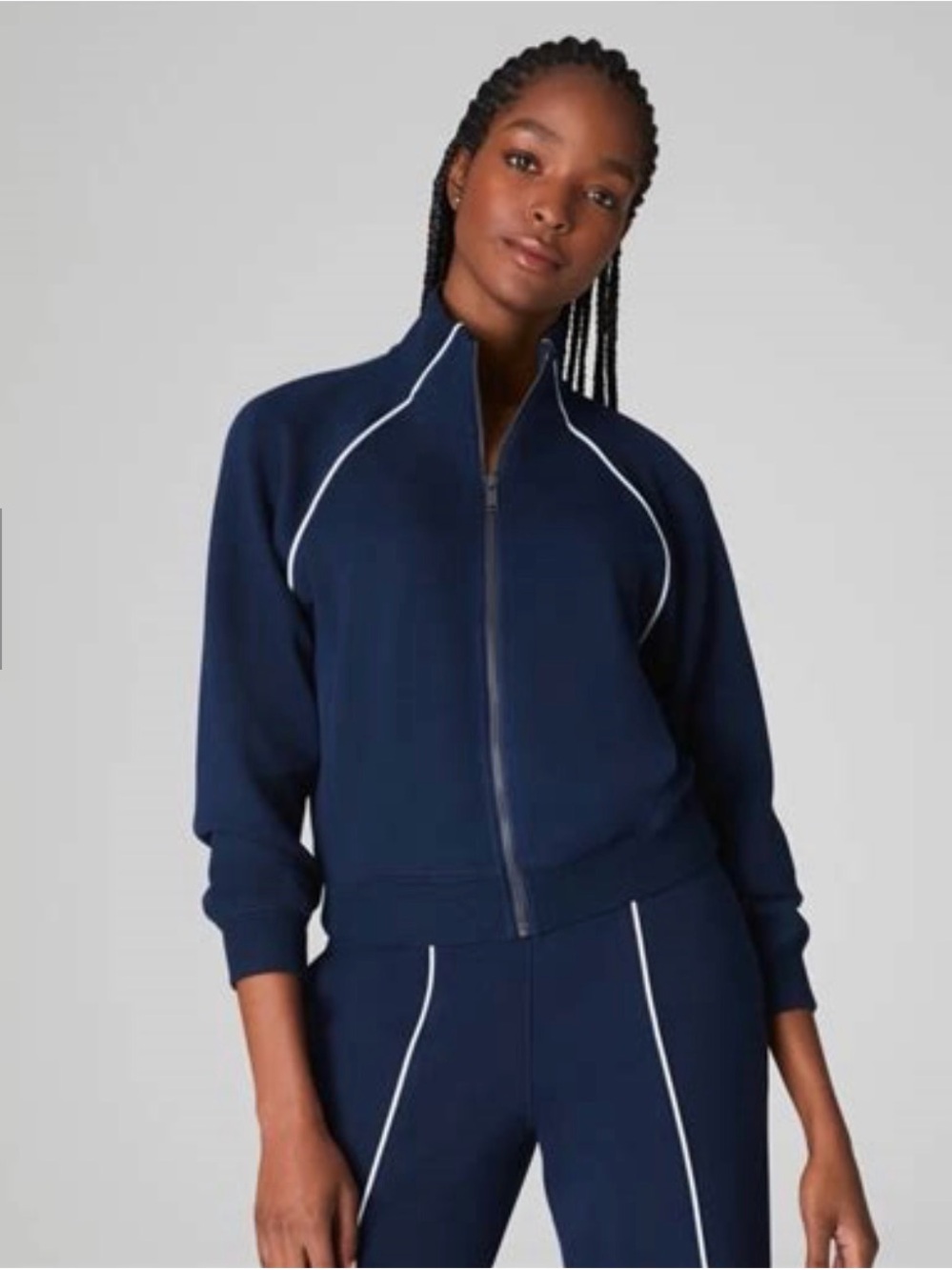 SPANX Navy Jacket with White Trim